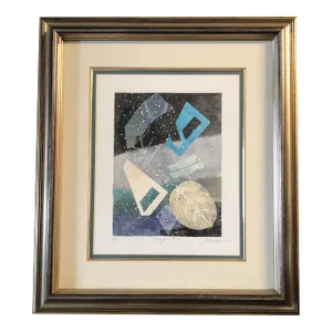 1980’s Original Abstract Lithograph Print Original Vintage Frame Signed “Oblique 74”