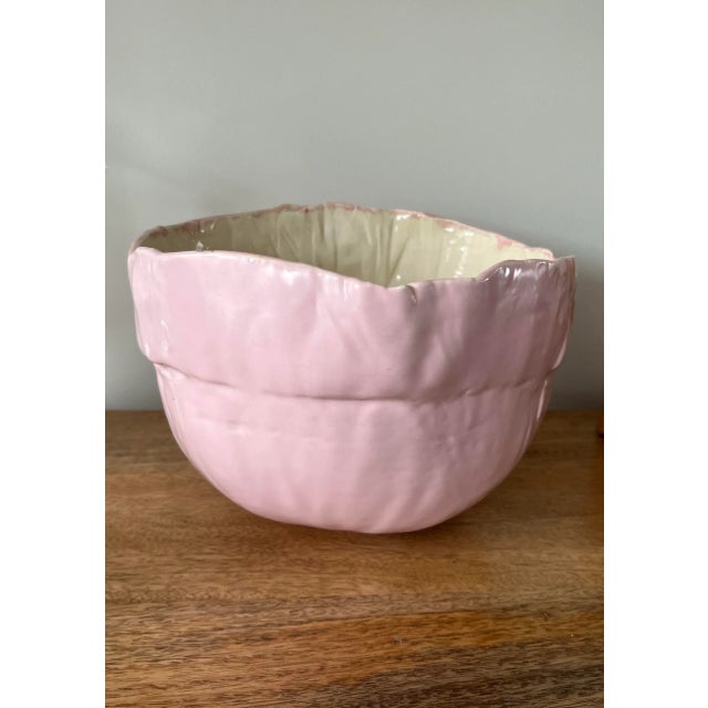 Folk Art Late 20th Century Handcrafted Balloon Centerpiece Bowl in a Powdery Pink Glaze For Sale - Image 3 of 7