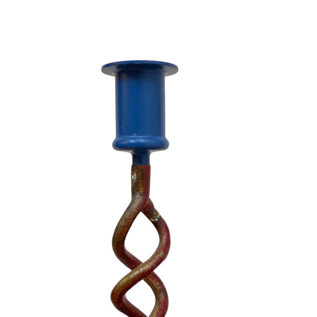 Modern Regency Blue and Gilt Brass Candlesticks, 1950s, Set of 2 For Sale - Image 10 of 12
