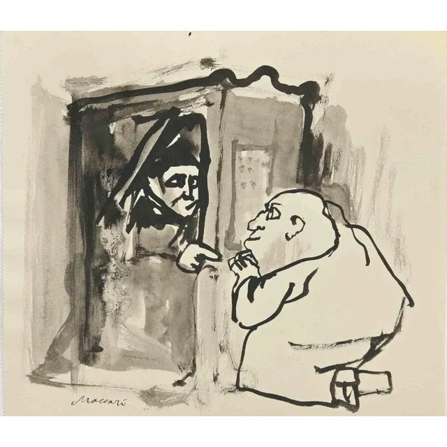 Confession is a watercolor Drawing realized by Mino Maccari (1924-1989) in the 1960s. Hand-signed on the lower. Good...