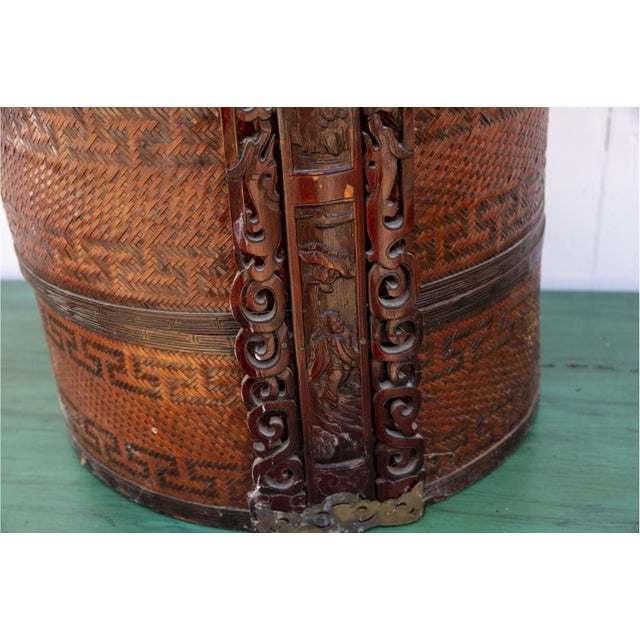 Antique Chinese Woven Bamboo Wedding Basket For Sale - Image 12 of 14