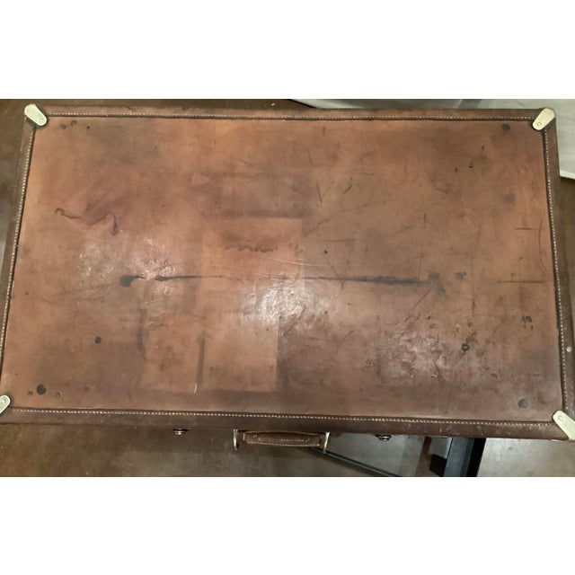 Early 20th C Leather Trunk Repurposed as a Coffee W Glass Top For Sale In Phoenix - Image 6 of 11