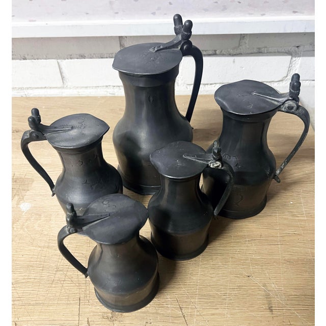 Five AntiqueFrench Pewter Tankards With Acorn Thumb Piece For Sale - Image 4 of 10