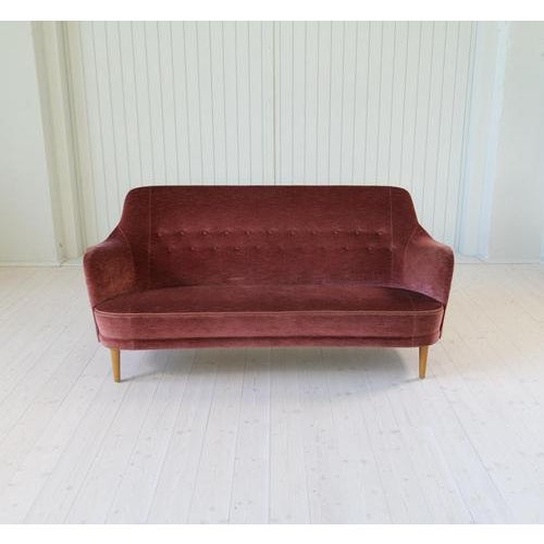 Carl Malmsten Midcentury Modern Velvet Samsas Sofa by Carl Malmsten for O.H. Sjögren, 1960s For Sale - Image 4 of 17