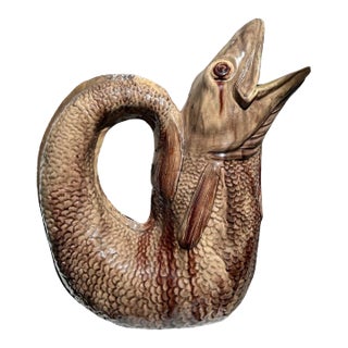 Unusual 19th Century Large Eel Form Majolica Pottery Pitcher For Sale