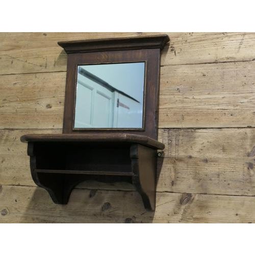 Oak Wall Hanging Mirror with Shelf, 1920 For Sale - Image 4 of 8