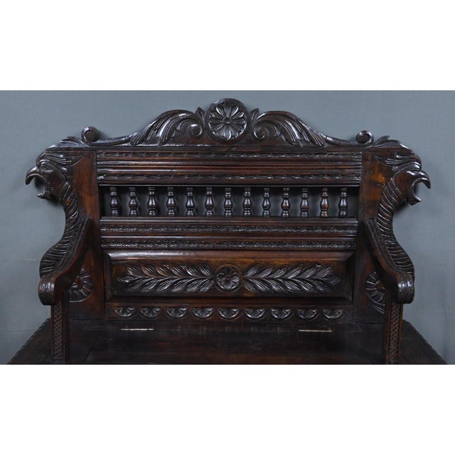 Wood Neo-Gothic Style Storage Bench in Oak For Sale - Image 7 of 18