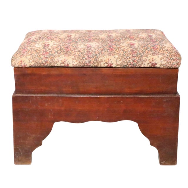 Antique, Early American footstool, ottoman, circa 19th century. This example is in good, original, clean and ready to use...