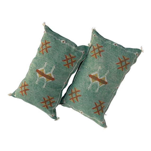 Contemporary Green Silk Sabra Pillow Covers- a Pair For Sale