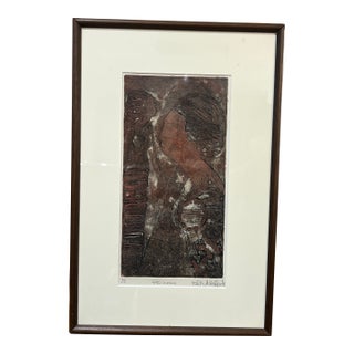 20th Century Woodcut Print Signed Framed Titled as African 1 Out of 5 For Sale