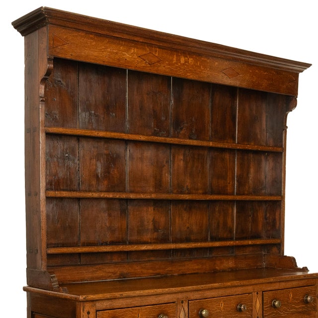 Wood Antique 18th Century Georgian Oak Inlaid Welsh Dresser Plate Rack Sideboard 1780 For Sale - Image 7 of 11