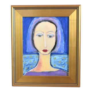Impressionist Woman Portrait Oil Painting Including the Antiqued Gold Wood Frame For Sale