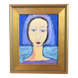 Impressionist Woman Portrait Oil Painting Including the Antiqued Gold Wood Frame