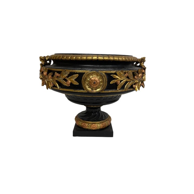 Neoclassical Black and Gilt Cast Iron Planters - A Pair For Sale - Image 4 of 12