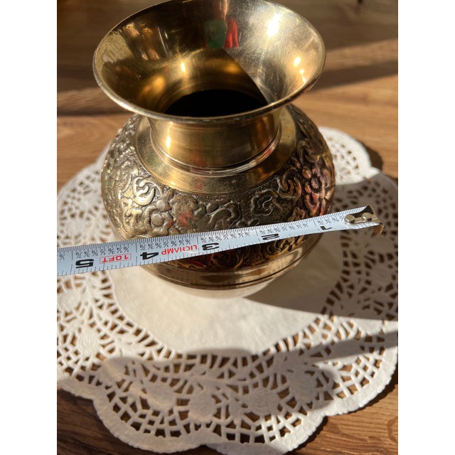 Mid-Century Modern 1970s Intricate Brass Vase Hand Hammered Details For Sale - Image 3 of 7