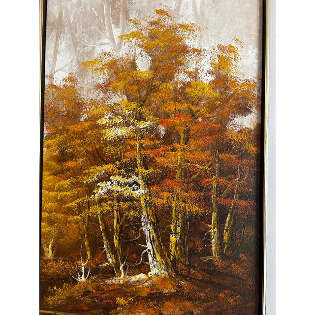 1970s Vintage Mid Century Impressionist Oil Painting of Fall Landscape For Sale - Image 5 of 7