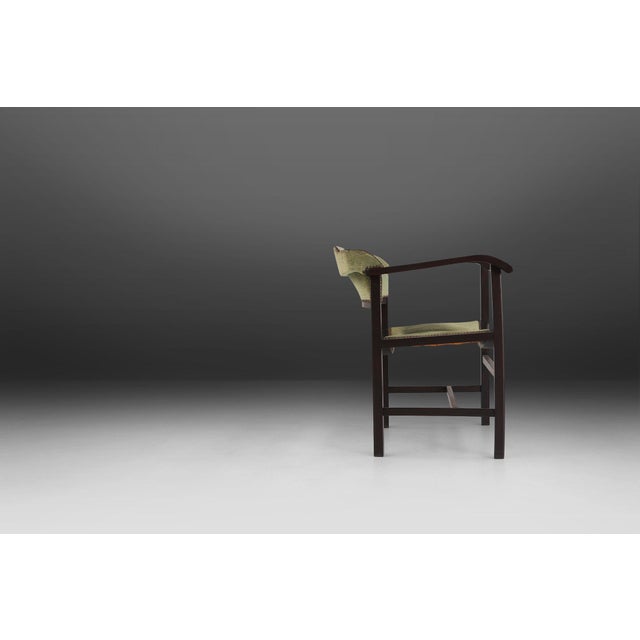 1930s Art Deco Armchair in Black Lacquered Wood and Green Velvet, Belgium, 1930s For Sale - Image 5 of 13