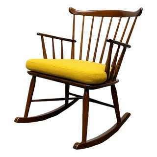 Mid-Century Rocking Chair with New Kvadrat Cushion by Børge Mogensen for FDB Møbler, 1960s For Sale