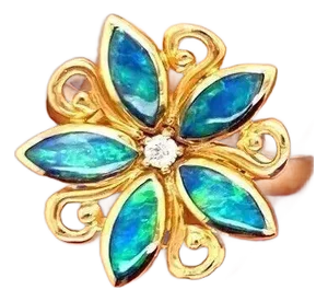 Kabana Diamond Fire Opal 14k Yellow Gold Flower Ring, Size 7.25