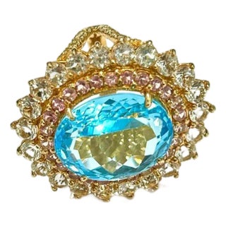 Bochic "Orient" Vintage Natural Blue & White Topaz Ring Set 18K & Silver For Sale