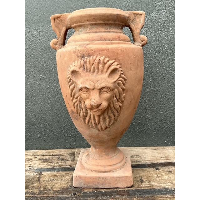 Mid-Century Modern Vintage Terracotta Lion’s Head Urn For Sale - Image 3 of 12
