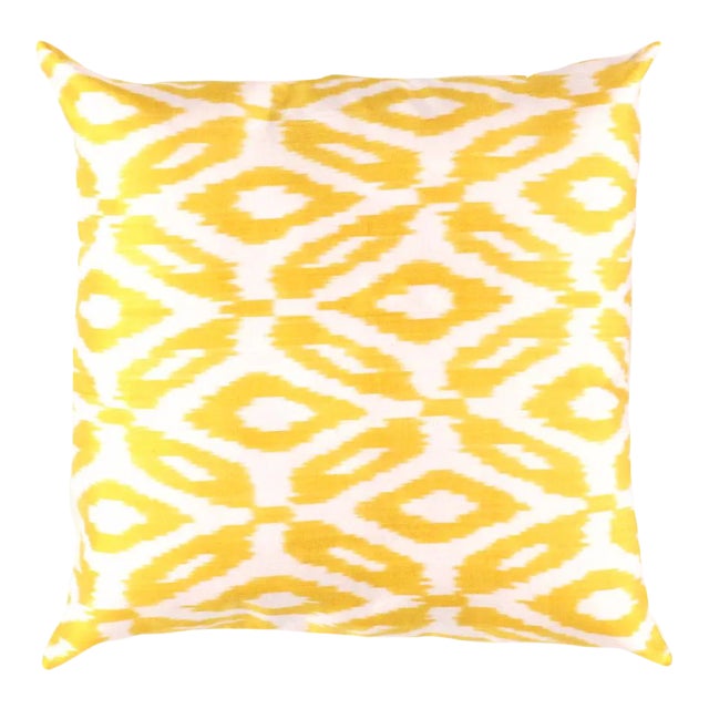 Contemporary Turkish Gold Colors Silk Ikat Pillow For Sale