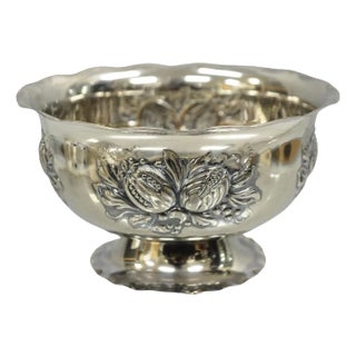 Antique Primans Sweden Silver Plated Repousse Nut Candy Small Bowl Dish For Sale