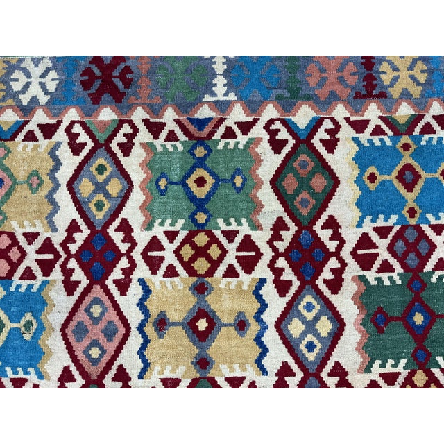 5'1" X 6'5" Multicolor Afghan Chobi Geometric Wool Flatweave Kilim Rug For Sale - Image 10 of 16