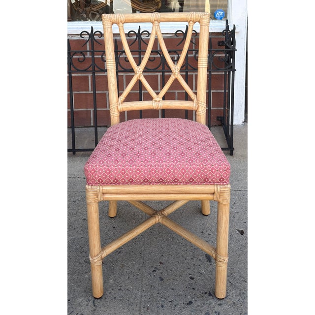 McGuire Set of 6 Vintage McGuire Furniture Co Rattan Cross Hatch Lattice Dining Chairs For Sale - Image 4 of 7