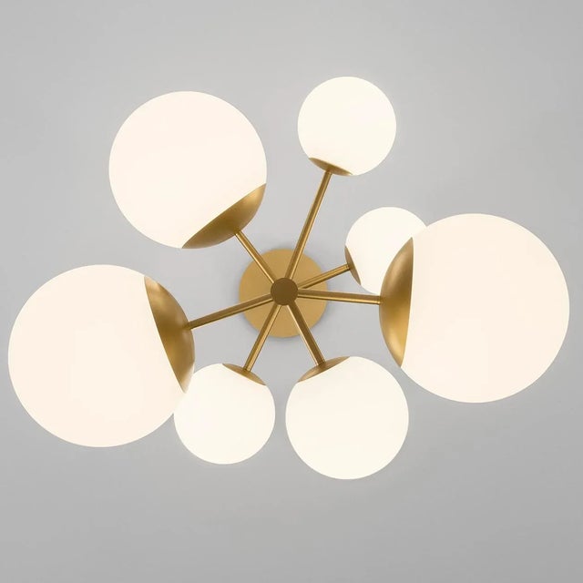 Modern Stellar Brass With Matt Opal Glass Custom Stellar Ceiling Light For Sale - Image 3 of 5