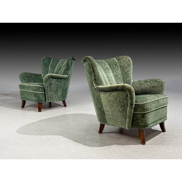 Ilmari Lappalainen, Lounge Chairs, Beech, Green Fabric, Finland, 1950s For Sale - Image 4 of 11