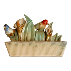 Mid 20th Century Bird and Flower Ceramic Figurine Catchall Planter