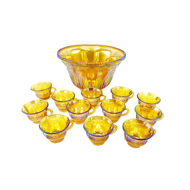 MidCentury Modern Indiana Glass Iridescent Marigold Carnival Glass