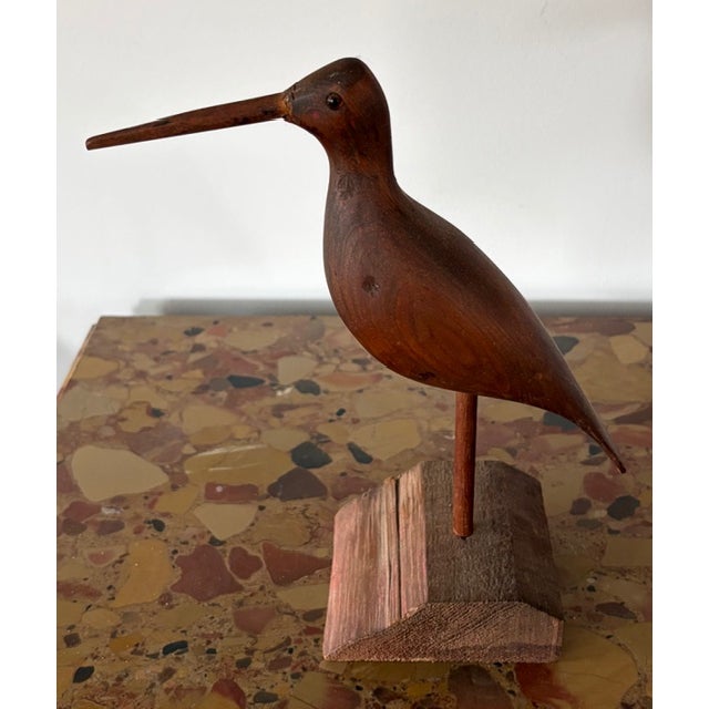 Mid-Century Modern Vintage Hand Carved Wood Shorebird, Folk Art For Sale - Image 3 of 6
