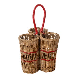1950s French Wicker Wine Bottle Holder For Sale