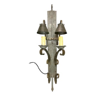 Mid 20th Century Brutalist Hand Forged Iron and Pewter Wall Sconce For Sale