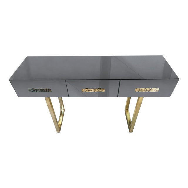 Grey Console Table with Murano Glass and Brass Handles from Justfurnituress SRL For Sale