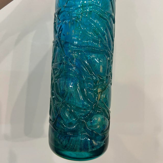 Mdina Ming Blue and Green Art Glass Bottle Vase For Sale In Cleveland - Image 6 of 9