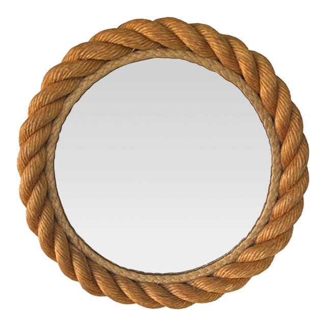 Vintage 1960s French Round Rope Mirror by Adrien Audoux & Frida Minet For Sale