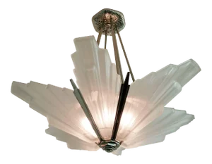 French Art Deco Geometric Six-Panel Chandelier