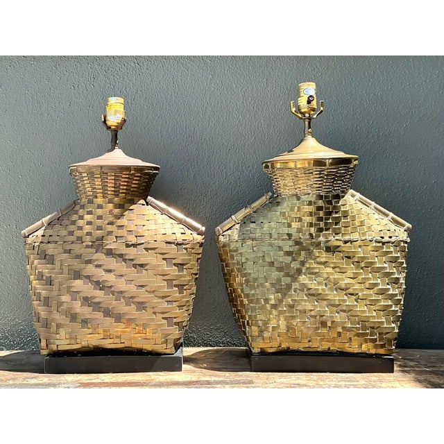 Vintage Chapman Woven Brass Table Lamps - A Pair For Sale - Image 12 of 12