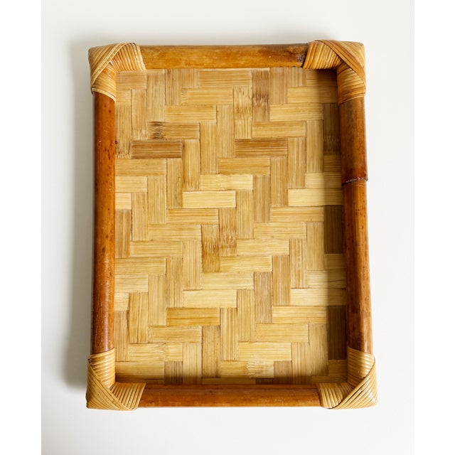 Hollywood Regency Vintage Woven Bamboo Rattan Tray, 1970s For Sale - Image 3 of 8