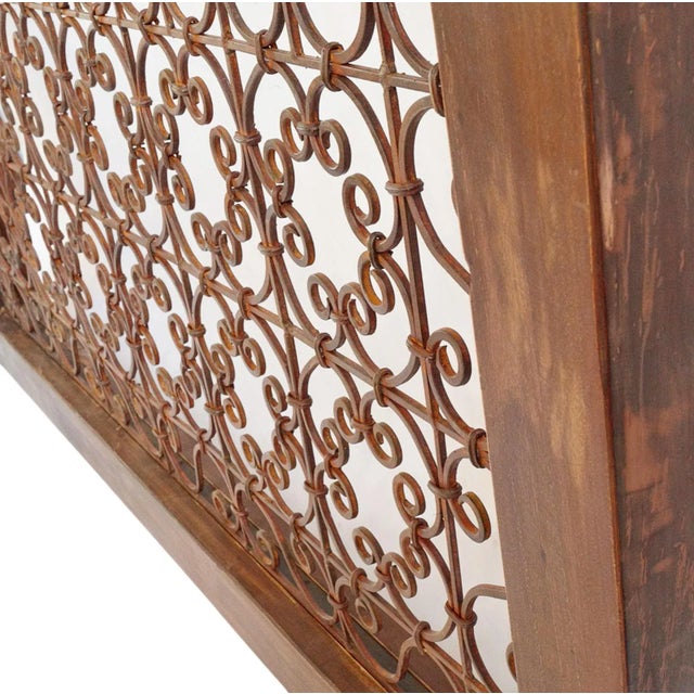 Indian Large Wood Framed Open Iron Screen For Sale - Image 3 of 7