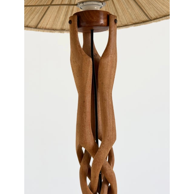 Mid-Century Modern Sculptural Hand-Carved Table Lamp in Teak Wood, 1970s For Sale - Image 3 of 13