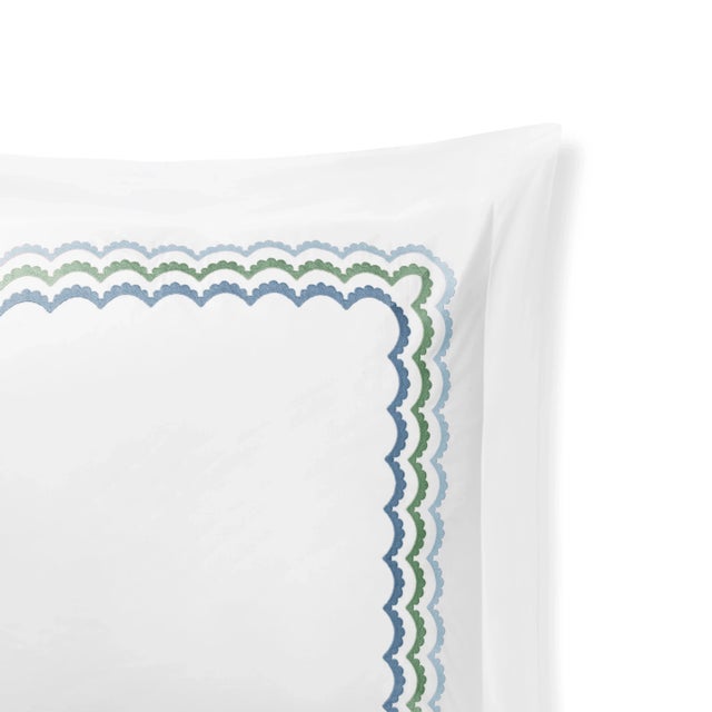 Contemporary Celerie Kemble + Hamburg House Whimsical Blue & Green Scallop Euro Shams - Set of 2 For Sale - Image 3 of 6