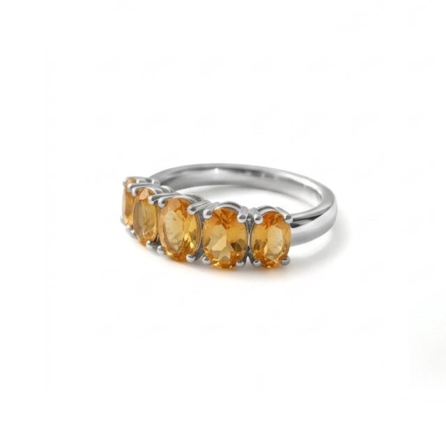 Natural Citrine Half Band Modern Ring, Dainty Stacking Gemstone Ring Us 7 For Sale - Image 4 of 5