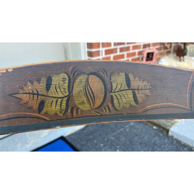 Brown Set of 4 Paint Decorated Plank Seat Chairs, Pennsylvania, Circa 1850's For Sale - Image 8 of 12