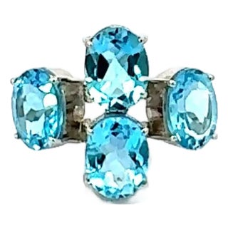 925 Sterling Silver Ring With Sparkling 9.59 CTW Blue Topaz 4 Stone in Prong Set - Size 8.5 For Sale