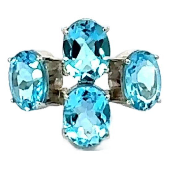 925 Sterling Silver Ring With Sparkling 9.59 CTW Blue Topaz 4 Stone in Prong Set - Size 8.5 For Sale