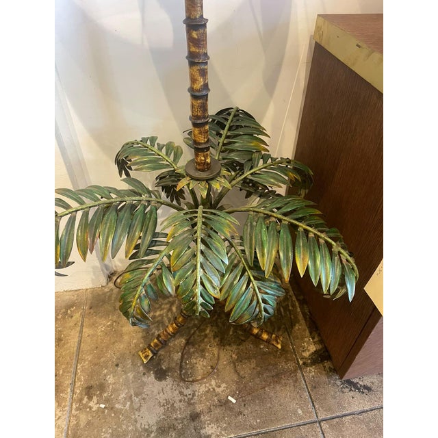 Green Vintage Italian 1960's Toile Palm Tree Lamp For Sale - Image 8 of 10